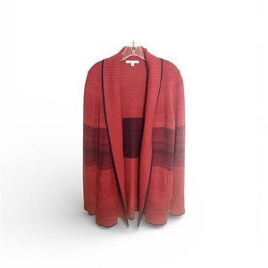 CABI Joy Open Front Cozy Cardigan Sweater Red and Blue. Style 897. Size Medium